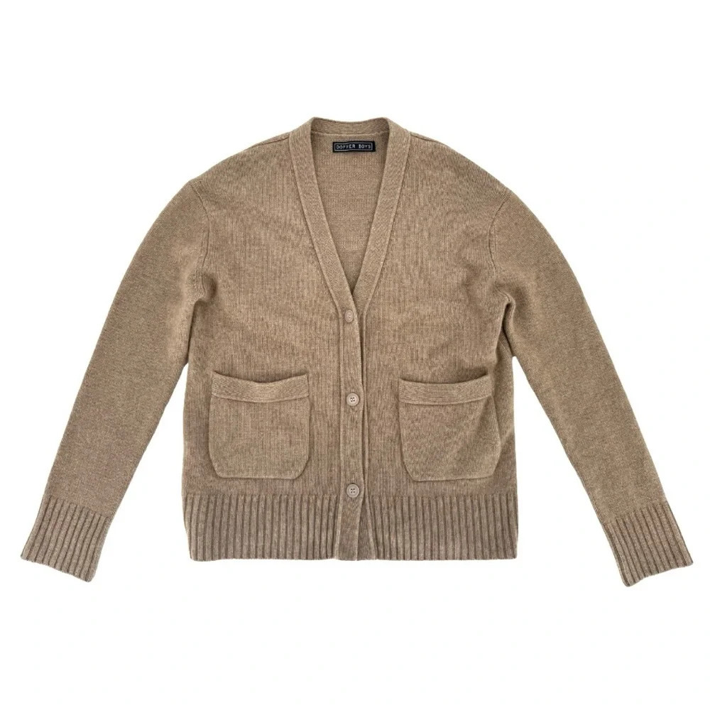 The Doffer Boys Cashmere Favourite Old Cardigan Tan Medium V-neck Button Front - Picture 2 of 9